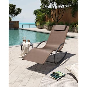 Metal Patio Outdoor Rocking Chair in Brown with Headrest (1-Piece)