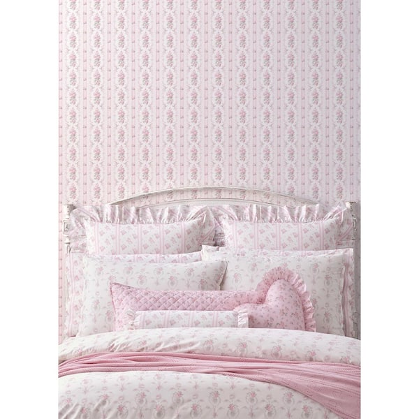 Dreamy Days Pink Parfait Stripe and Floral Wallpaper Sample