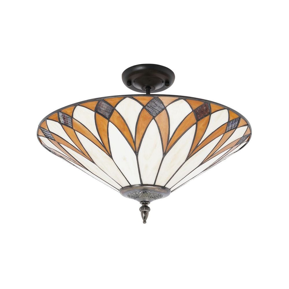 15.7 in. 3-Light Colorful Retro Semi-Flush Mount Ceiling Light with Stained Glass Shade and No Bulbs Included price history on PriceWatchPro
