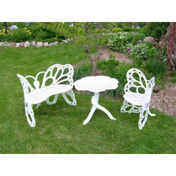 Elegant White Butterfly 4-Person Garden Set in Cast Aluminum