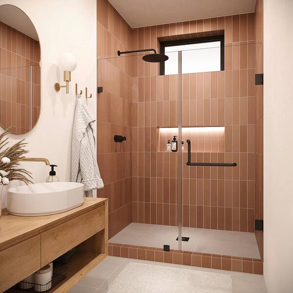 Streamline Lamone 48 in. W x 72 in. H Pivot Shower Door, CrystalTech Treated 5/16 in. Tempered Clear Glass, Matte Black Hardware