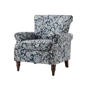 Auria Contemporary Navy Polyester Armchair with Nailhead Trim and Turned Legs