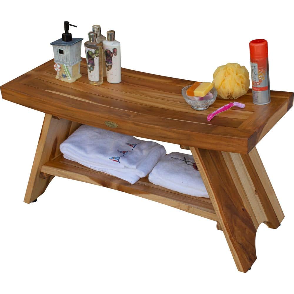 Serenity 37" Teak Spa Shower Bench with Storage Shelf