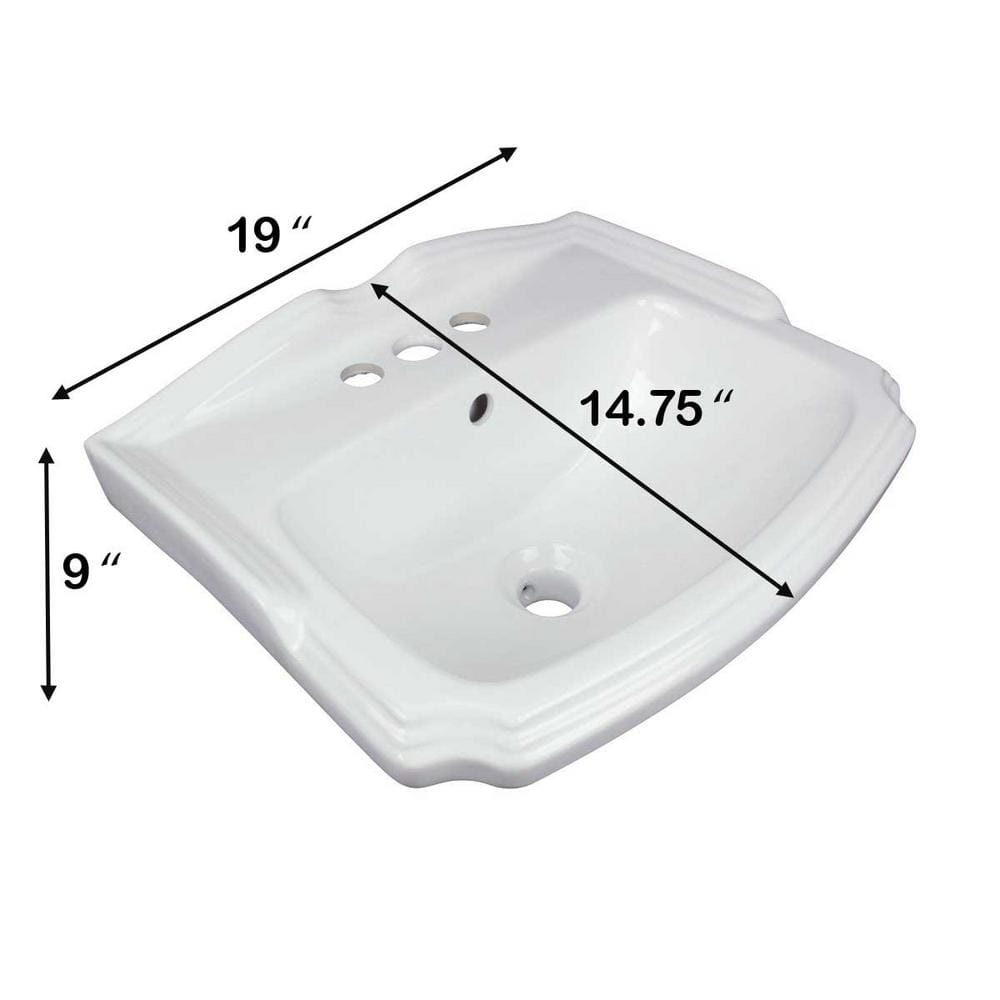 White Ceramic Wall-Mount Bathroom Sink with Overflow
