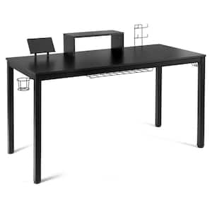 61 in. Rectangular Black Wood Computer Desk with a Cup Holder and a Headphone Hook