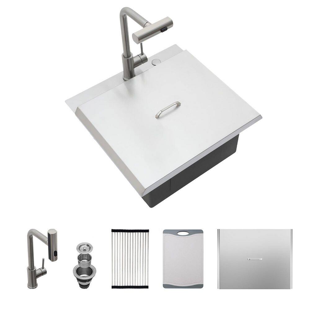 21 in. Drop-In Single Bowl 16 Gauge Brushed Nickel Stainless Steel Kitchen Sink with Pull-Down Faucet price history on PriceWatchPro