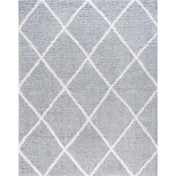 Soho Shag Diamond Silver 8 ft. x 10 ft. Indoor Area Rug