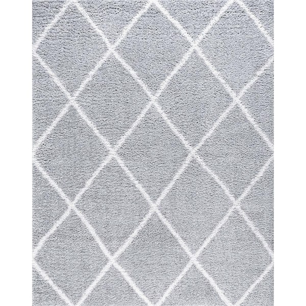 Tayse Rugs Soho Shag Diamond Silver 8 ft. x 10 ft. Indoor Area Rug