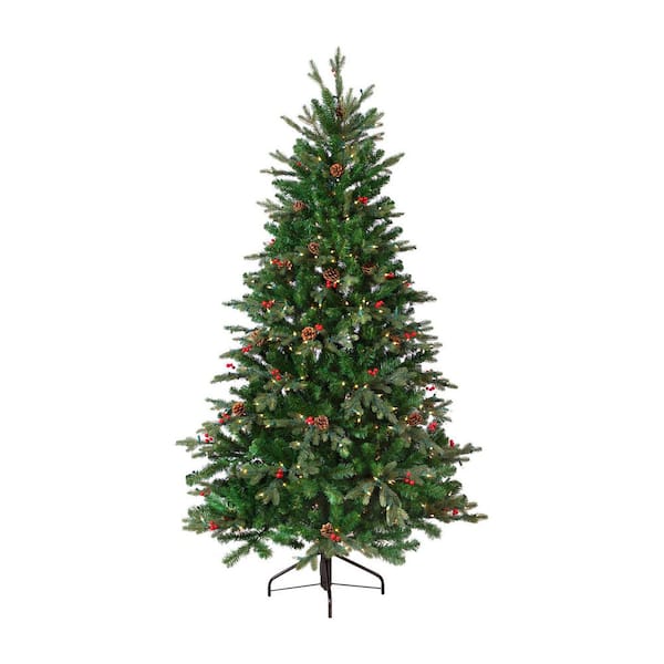 Real Touch️Pre-Lit Mixed Noble Spruce Artificial Christmas Tree-6.5'-Clear
