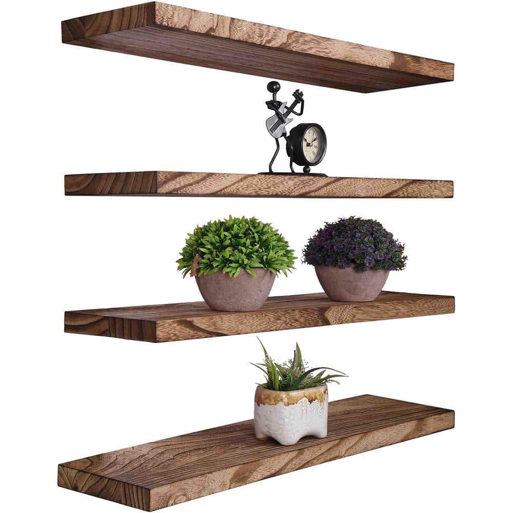 1 2 3 4 WOOD SHELF WALNUT 4点セット 新品 24 in. W x 6 in. D Light Walnut Wood Decorative Wall Shelf - Set