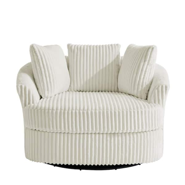 Beige Faux Rabbit Fur Polyester Fabric Upholstered 360° Swivel Accent Barrel Chair (Set of 1)