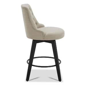 26 in. Haynes Tan High Back Wood Swivel Counter Stool with Fabric Seat