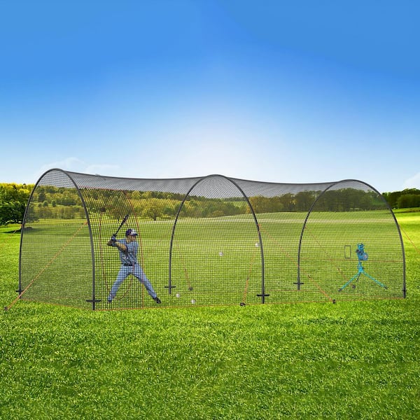 MPOBSP Portable Batting Cage Net For Backyard | 10x10x32ft Hitting Cage With Tripod & Stakes | Baseball & Softball Training