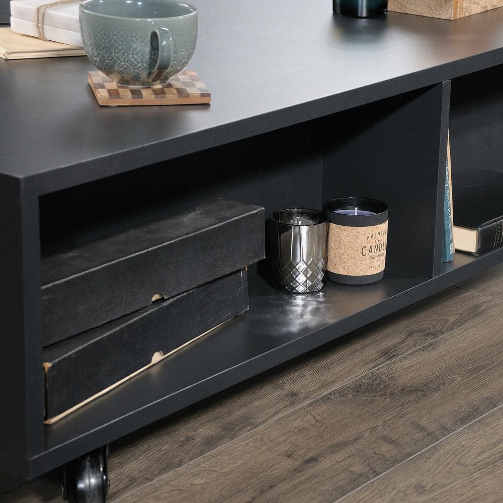 Rectangular Black and Vintage Oak Wood Coffee Table with Storage