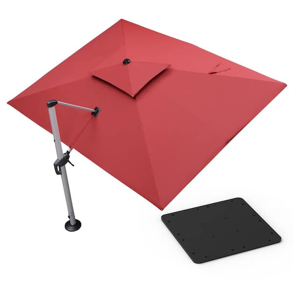 PURPLE LEAF 9 ft. x 12 ft. High-Quality Aluminum Cantilever Polyester Outdoor Patio Umbrella with Base Plate, Terra