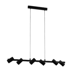 Gatuela 45.67 in. W x 4.72 in. H 6-Light Black Kitchen Island Pendant Light with Adjustable Metal Cylinder Shades