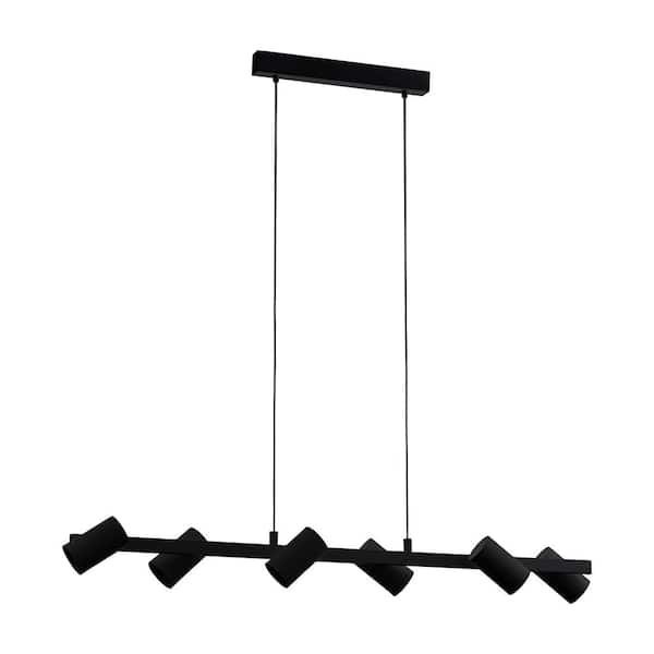 Eglo Gatuela 45.67 in. W x 4.72 in. H 6-Light Black Kitchen Island Pendant Light with Adjustable Metal Cylinder Shades