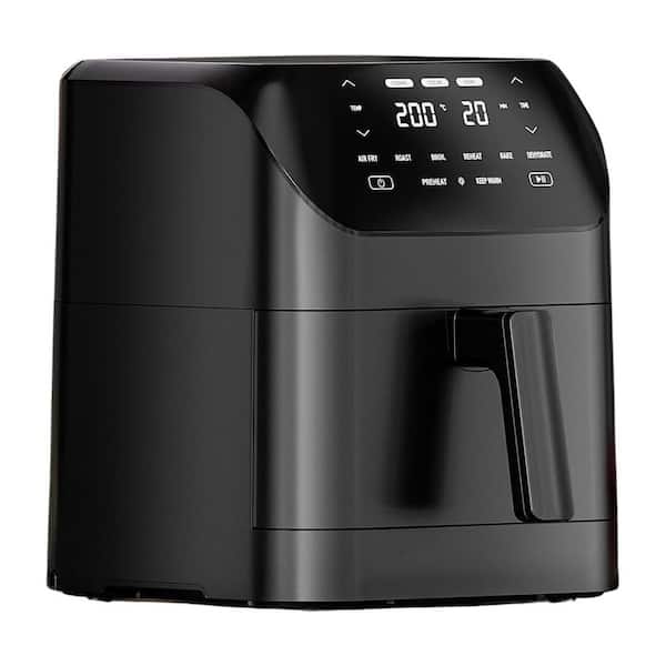6.2 Qt Black Large Capacity Air Fryer with Digital LCD Touch Screen, 8 Presets, Non-Stick Basket, Visual Cooking Window