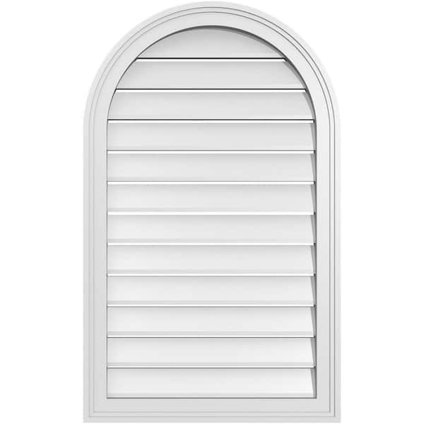 Ekena Millwork 22" x 36" Round Top Surface Mount PVC Gable Vent: Functional with Brickmould Frame