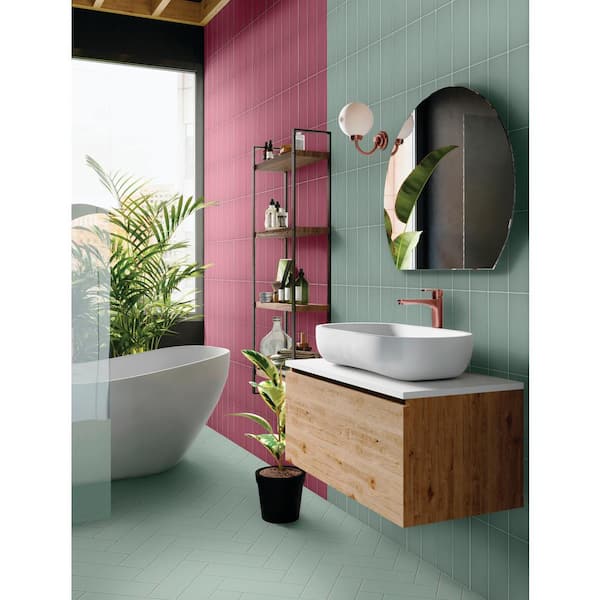 Stencil Mint 4 in. x 12 in. Glazed Porcelain Flat Floor and Wall Tile (8.72 sq. ft./case)