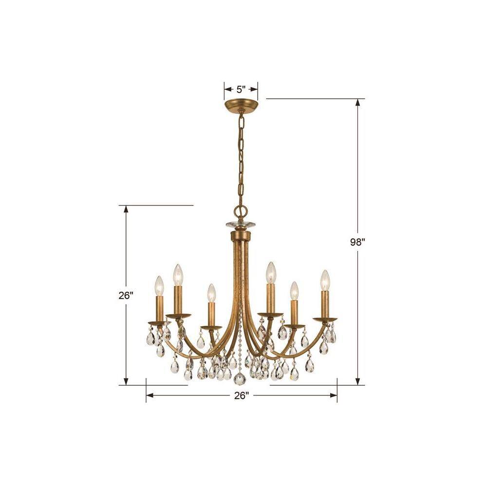Antique Gold 6-Light Crystal Chandelier with Hand Cut Crystals