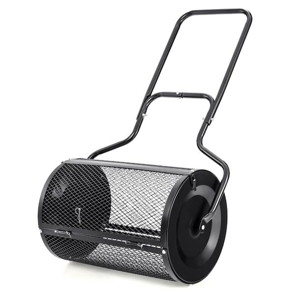 24 in. Black Peat Moss Spreader with Upgrade Side Latches and U-Shape Handle