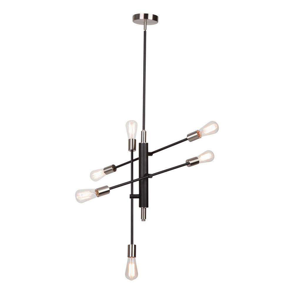 Truro 6-Light Black and Brushed Nickel Linear Pendant