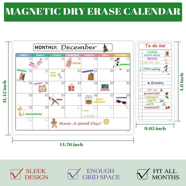 For Fridge ALEZEL Dry Erase Fridge Calendar Magnetic, Greenery White Board Calendar Dry Erase Weekly Planner