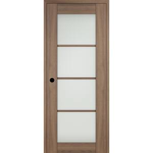 Vona 32 in. x 96 in. 4-Lite Right-Hand Frosted Glass PecanNutwood Solid Core Composite Wood Single Prehung Interior Door