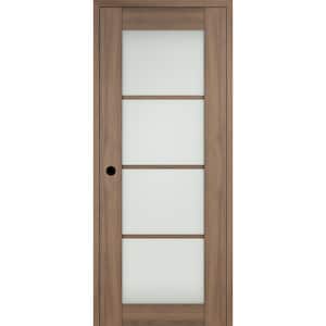 Vona 18 in. x 80 in. 4-Lite RH Frosted Glass Pecan Nutwood Solid Core Composite Wood Single Prehung Interior Door