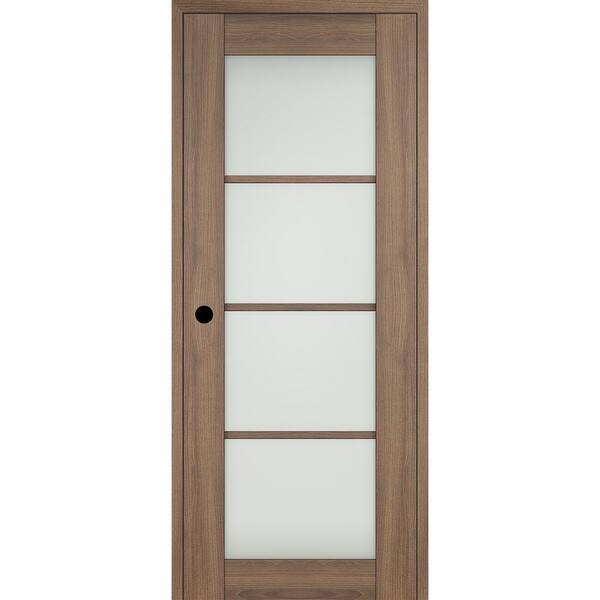 Belldinni 30 in. x 84 in. 4-Lite Right-Hand Frosted Glass Pecan Nutwood Solid Core Composite Wood Single Prehung Interior Door