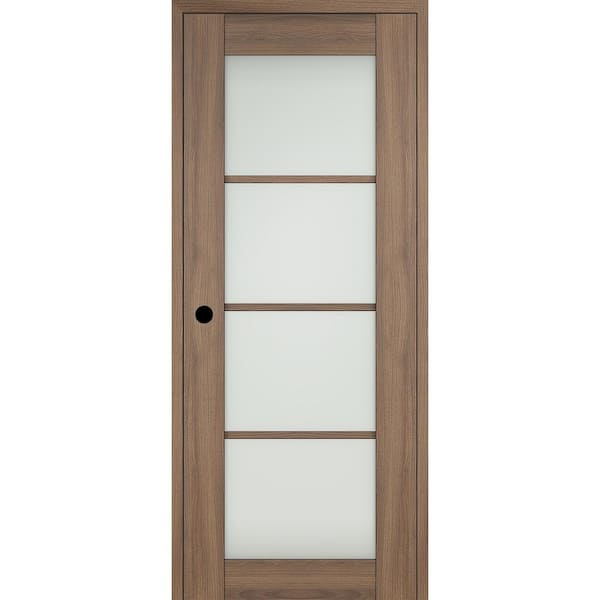 Belldinni Vona 28 in. x 80 in. 4-Lite Right-Hand Frosted Glass Pecan Nutwood Solid Core Composite Wood 1-Prehung Interior Door