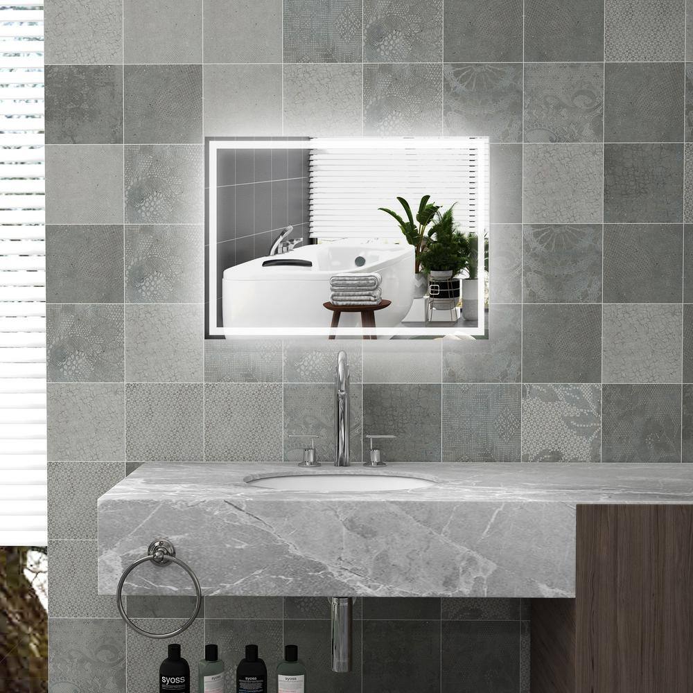 24 in. W x 32 in. H Rectangle Frameless Silver Dimmable Bathroom Mirror wit