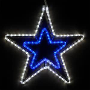 22 in. 124-Light LED Blue and Cool White 5 Point Hanging Double Star