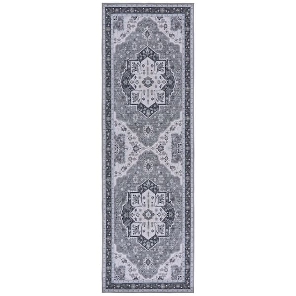 SAFAVIEH Tucson Olive/Ivory 3 ft. x 8 ft. Machine Washable Ornate Floral Medallion Runner Rug