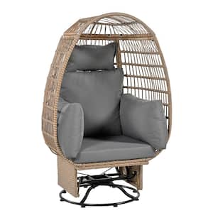 Natural Swivel Wicker Outdoor Lounge Chair, Rattan Egg Patio Chair with Rocking Function with Dark Gray Cushions