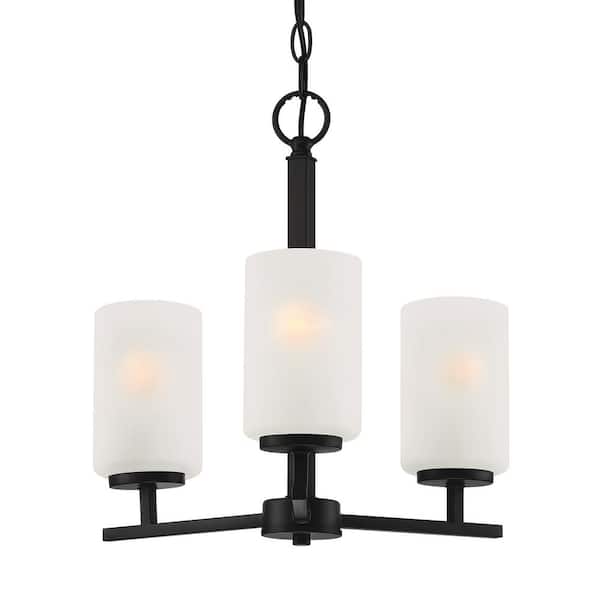 Carmine 3 -Light Matte Black Chandelier with Etched Glass Shades