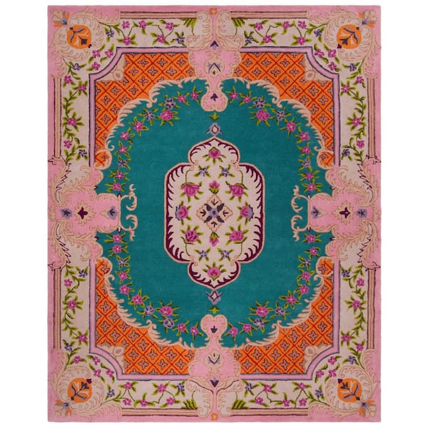 Bellagio Blue/Pink 9 ft. x 12 ft. Floral Border Area Rug