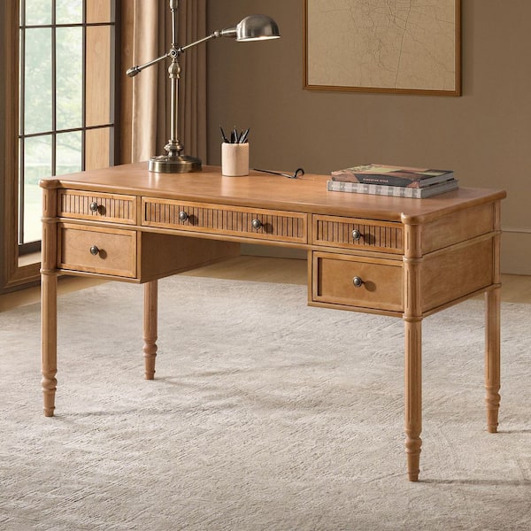 JAYDEN CREATION Roland 55 in. Rectangular Teak Desk with Charging