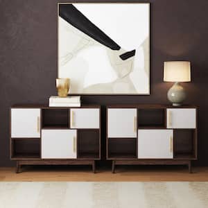 Ellipse 30 in. Brown Cube Storage with Display Shelves and White Cabinet Doors, Set of 2