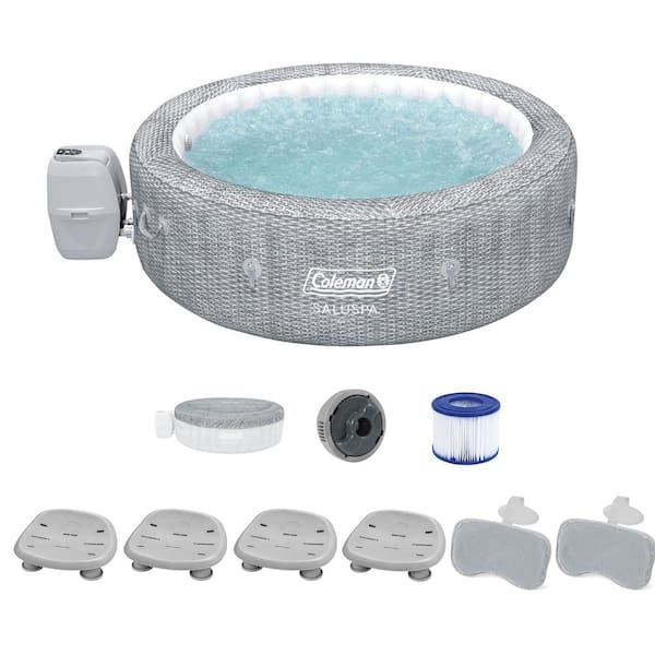 Coleman Sicily 7-Person 180-Jet Round Inflatable Hot Tub with Pool and Spa Seat (4-Pack) and Headrest Pillow (2-Pack)