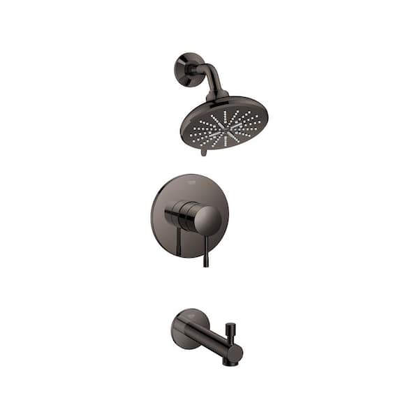 GROHE Essence 1-Handle Wall Mount Tub and Shower Trim Kit in Hard Graphite with Tub Spouts - 1.75 GPM (Valve Not Included)