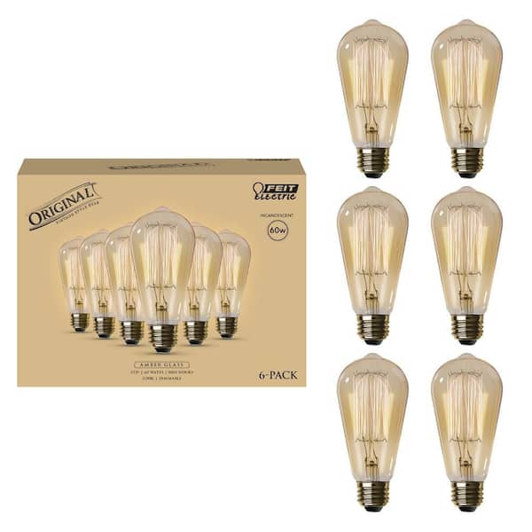 60-Watt ST19 Dimmable Cage Filament Amber Glass E26 Vintage Edison Incandescent Light Bulb, Warm White (6-Pack)