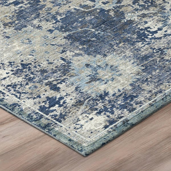 Chantille Machine Washable Indoor/Outdoor Abstract ACN3116 Navy 8 ft. x 8 ft. Round Rug