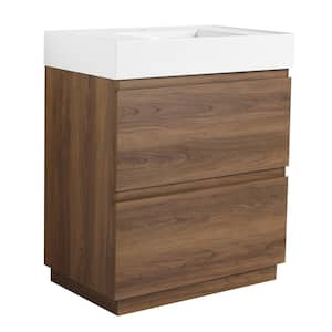 30 in. W Freestanding Single Sink Bath Vanity in Brown with White Resin Top, Double Drawer