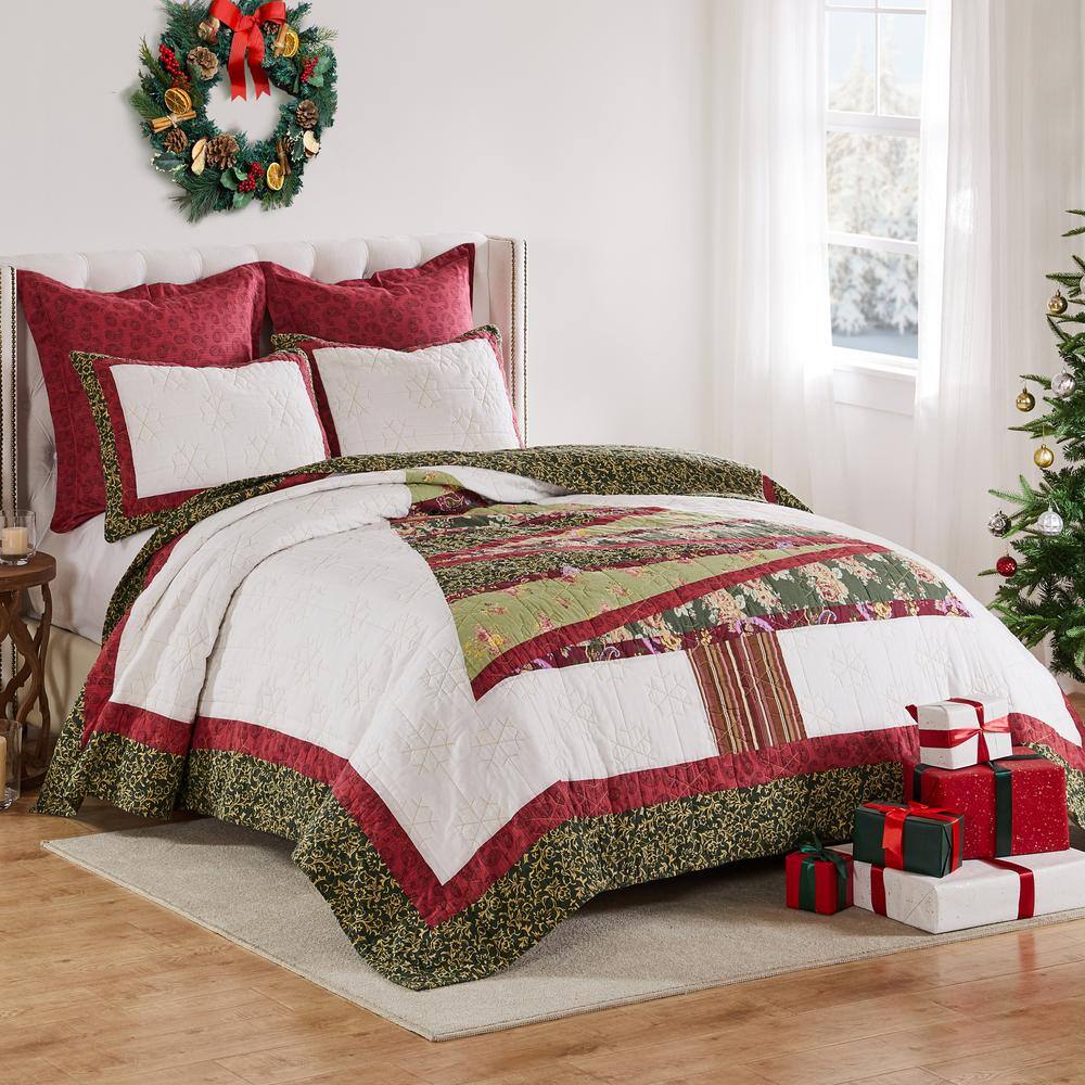 Festive Christmas Tree Reversible Cotton Full Quilt Set
