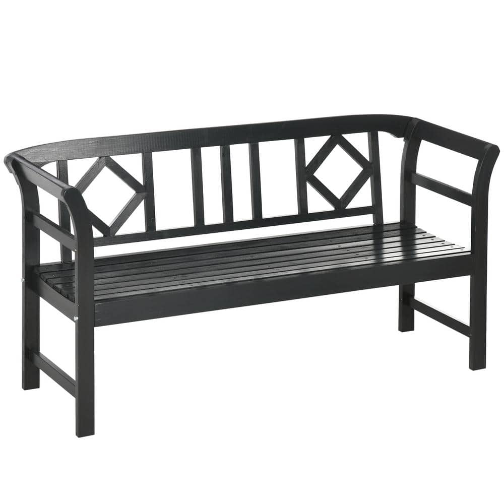 ITOPFOX Stylish 3-Person Black Wood Outdoor Bench Rustic Country ...
