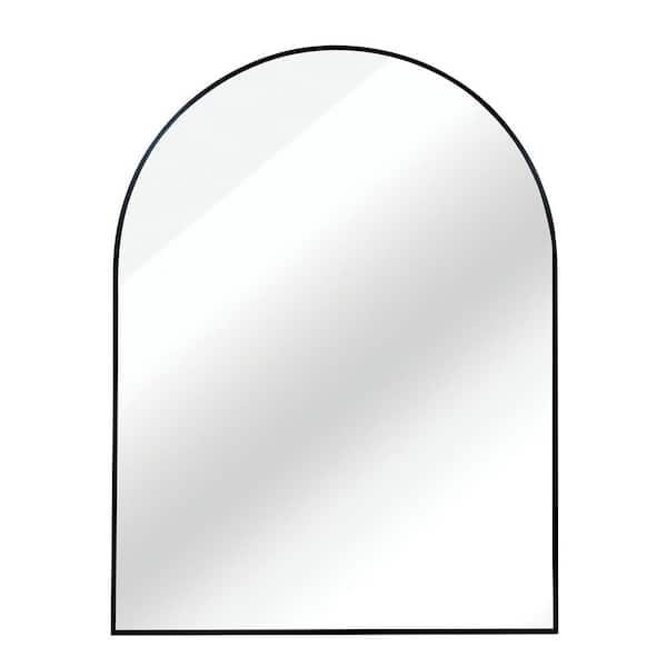 30 in. W x 40 in. H Arched Shaped Aluminum Framed Bathroom Mirror Wall Mirror in Black