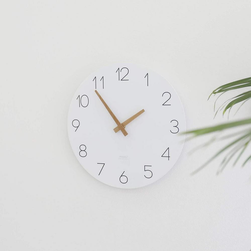 12" White and Wood Round Analog Wall Clock