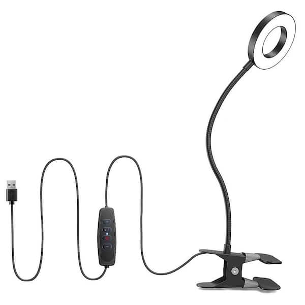 16 in. Black Dimmable LED Task and Reading Lamp with USB Port and Adjustable Lamp Head, 360° Flexible Gooseneck